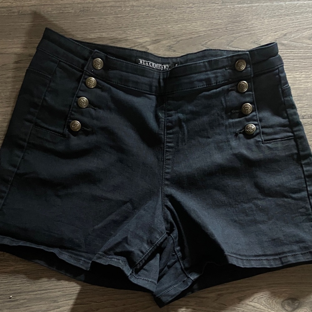 Blackheart Pinup High Waist Black Shorts with Button Accents